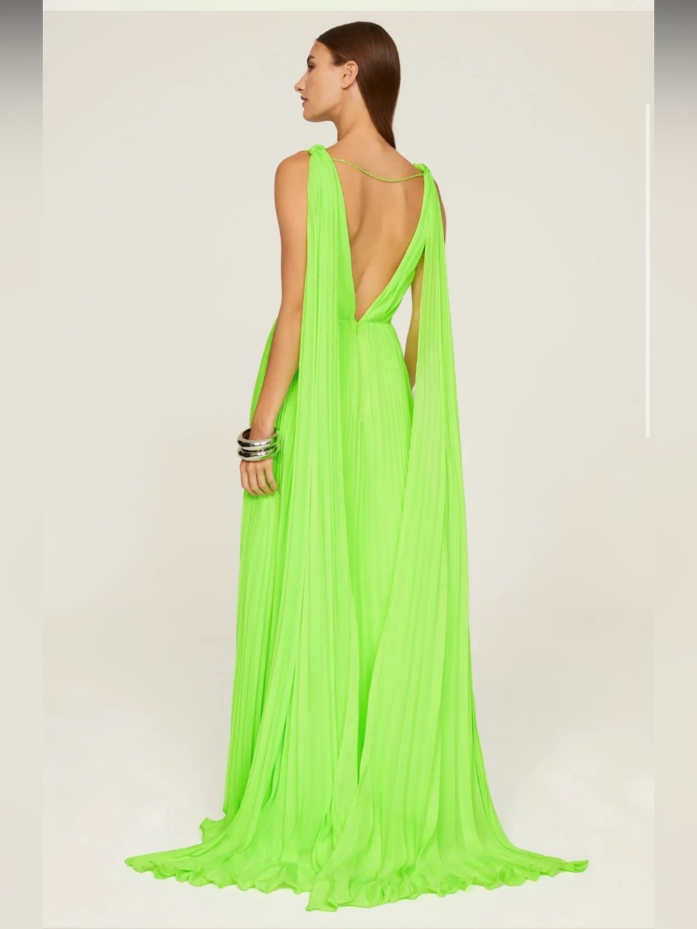ML Monique Lhuillier Electric Neon Green Pleated Gown Maxi Dress New With Tags 8 - Picture 9 of 15